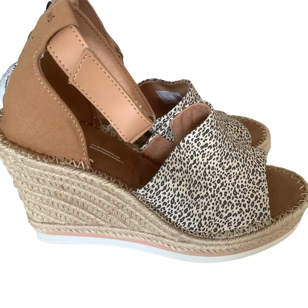 Toms Marisol natural leopard wedge heel open toe ankle strap sandals size 8 - Picture 7 of 8